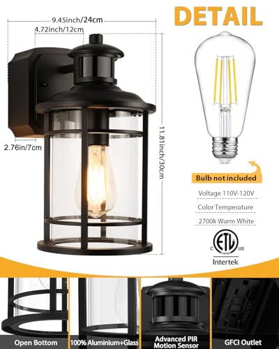 2 Pack Porch Lights with GFCI Outlet (2 Pack / Black)