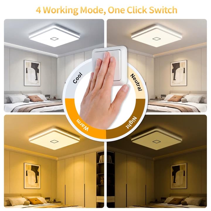 LED Flush Mount Ceiling Light Fixture Dimmable with App Control (12.8 inch Square-3000K-5000K Adjustable)