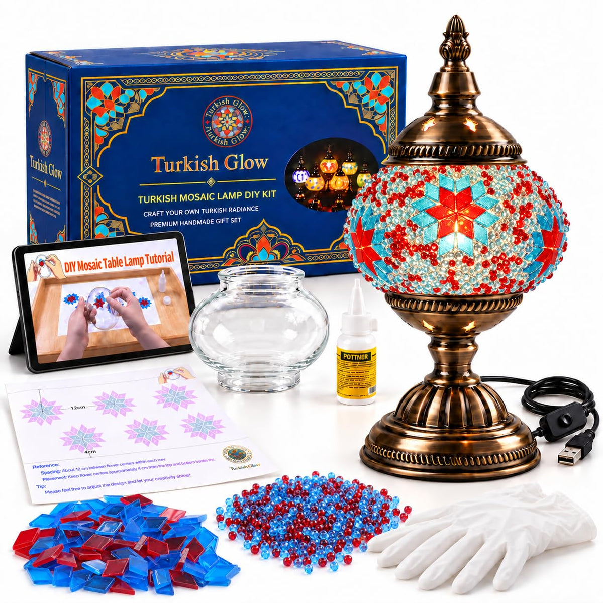 Turkish Lamp with Mosaic Kit for DIY Adults Crafts Set (Blue)