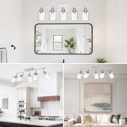 5 Light Track Lighting Kit Ceiling Kitchen Track Lighting Fixtures Chrome Bathroom Vanity Wall Lights with Clear Glass Multi (Chrome / 5-Light)