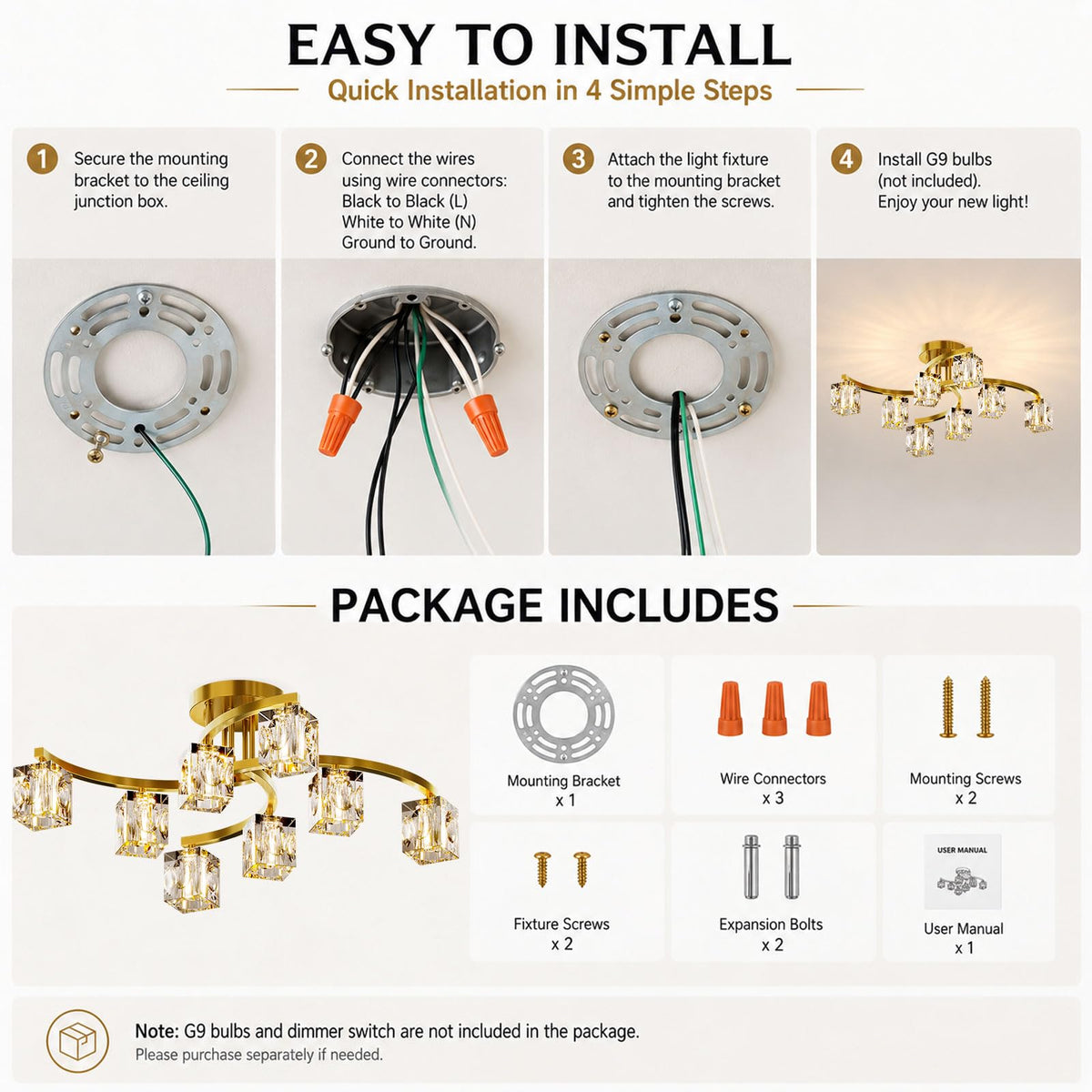 Gold Semi Flush Mount Ceiling Light Fixture (Gold(8lights) / 27.5inch)