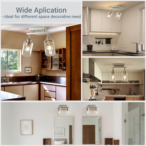 2 Light Brushed Nickel Bathroom Vanity Track Light Fixtures Ceiling Mount Kitchen Track Lighting Kit with Clear Glass Shade (Brushed Nickel / 2-Light)