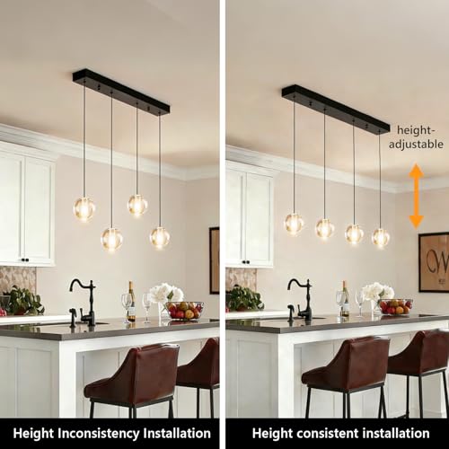 Black Modern 4 Lights Bubble Light Chandelier for Dining Room (4 Light / Black Rectangle)