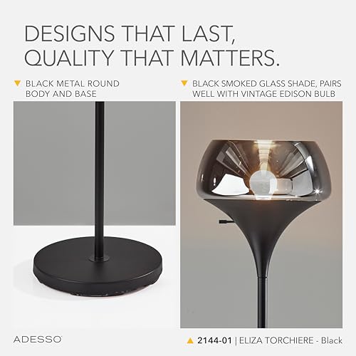 Floor Lamp Black & Smoked Glass (Black / Torchiere)