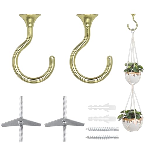 Heavy Duty Ceiling Hooks for Hanging Plants 2 Pack (Gold)