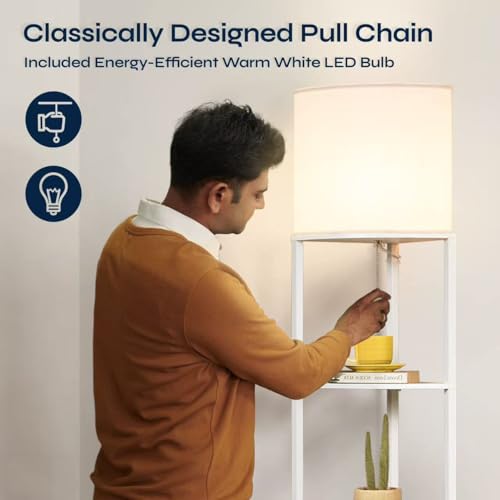 Corner Floor Lamp with Shelves (White)