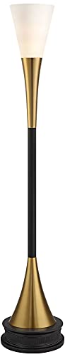 Piazza Brass and Black Torchiere 77" Tall Floor Lamp with Black Riser (Black and Gold - Riser Included)