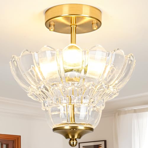 Semi Flush Mount Light with Floral Shade