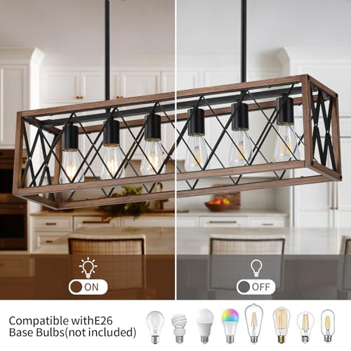 6 Light Dining Room Light Chandelie (Wood Grain / 6-Light)