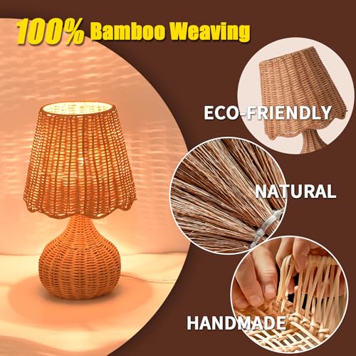 Rattan Table Lamp for Bedroom (Rattan-Dark / On/Off Switch)