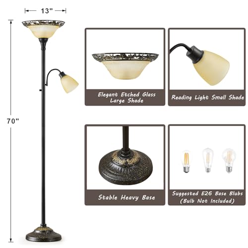 Torchiere Floor Lamps for Living Room (Black,Yellow)
