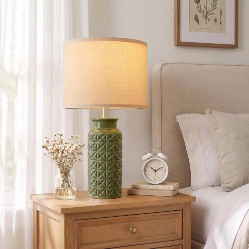 22.6" Modern Ceramic Bedside Lamps Set of 2 (Dark Green)