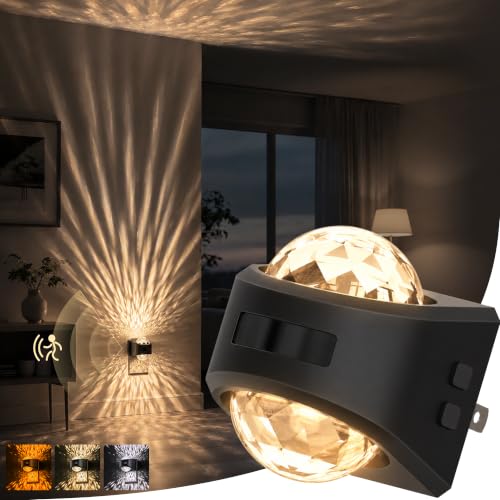 Motion Night Light Projector Dimmable 3 Colors Warm Rotatable (Black-Motion)