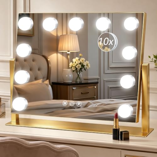 Vanity Mirror with Lights (Gold / 17"L x 13"W)