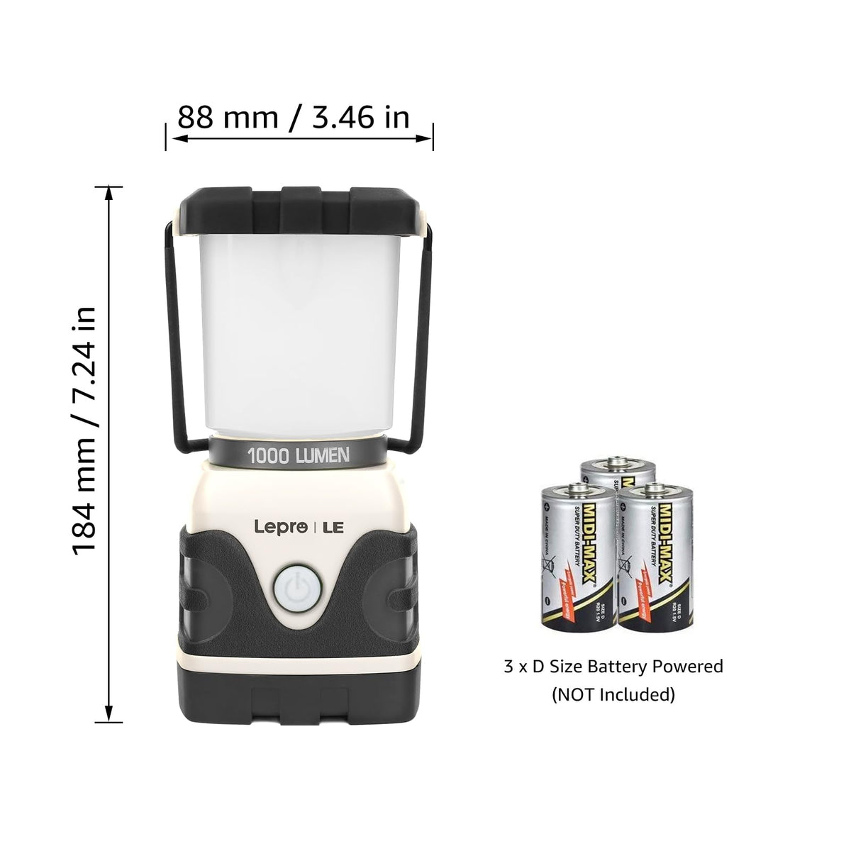 1000LM Battery Powered LED Camping Lantern with 4 Light Modes (White)
