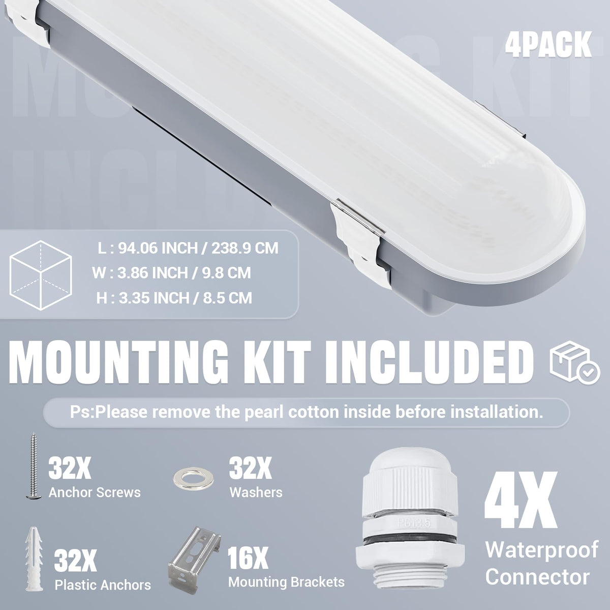 8FT LED Vapor Tight Light 120 (8FT (4-Pack))