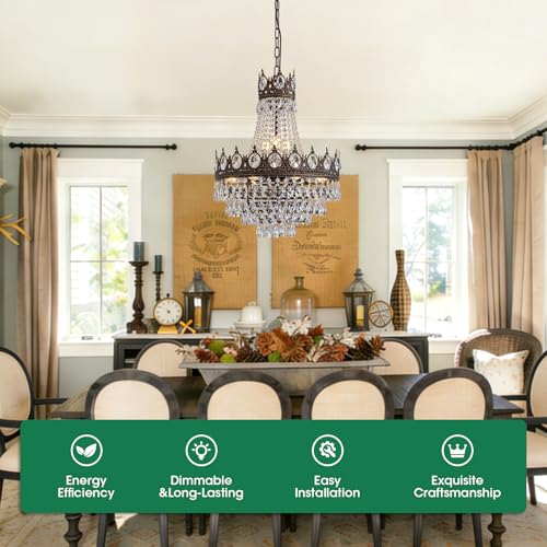 Vintage Crystal Chandeliers for Dining Room Light Fixture (D19"H25.6"- Antique Bronze)