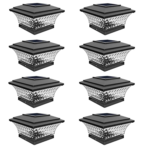 Solar Post Cap Lights Outdoor for 4x4 Wooden Posts (Black / 8pk)
