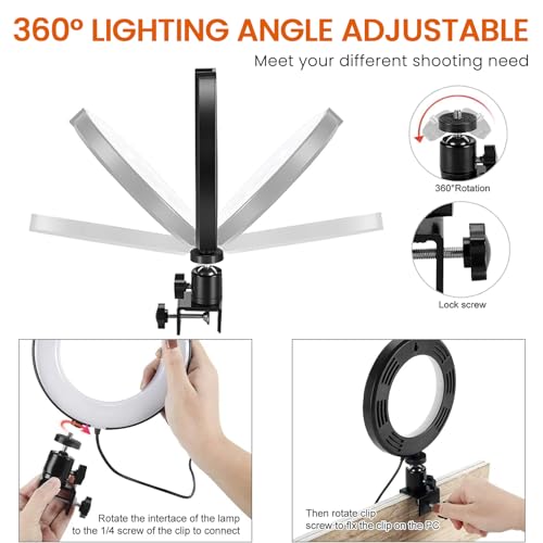 2 in 1 LED 6" Ring Light with Tripod Stand & Clamp for YouTube Video and Makeup (Black / 6‘’ with Tripod & Clamp)