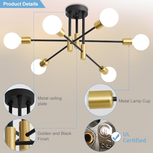 Sputnik Chandelier Mid Century Modern Nordic Pendant Lighting Lights Ceiling Light Fixture Black Light for Living Room