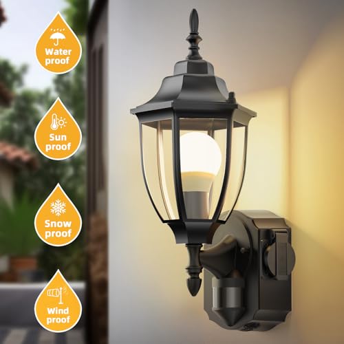 Outdoor Wall Lights with Outlet (Black- 2 / 2 Pack)
