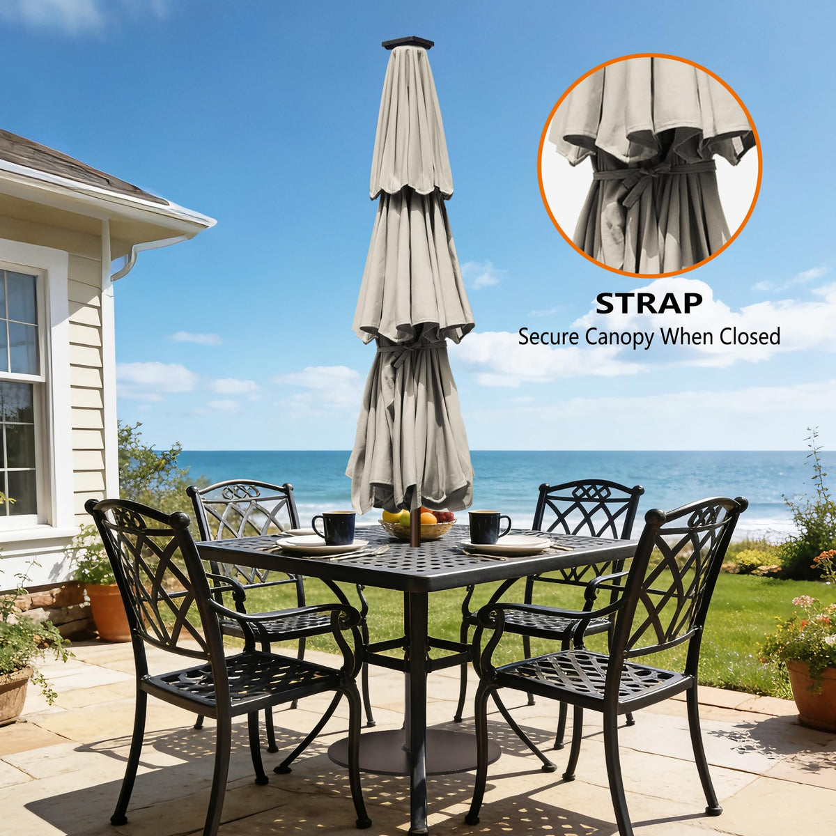 USA 10-Year-Non-Fading Solar Market Umbrella with 80 LED Lights Patio Umbrellas Outdoor Table Umbrella with Ventilation, Antique Beige, 10FT(Triple Vents No Tilt) (Antique Beige / 10FT(Triple Vents No Tilt))