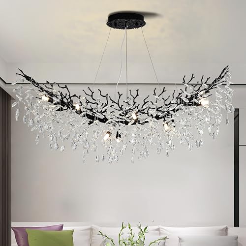 Modern Crystal Tree Branches Chandelier (Black / Arc 47.5")