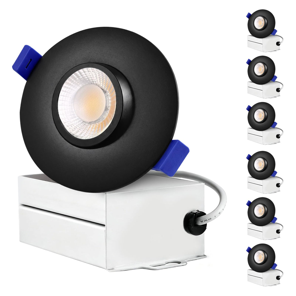 Black 6 Packs 3 Inch 3CCT Gimbal Led Recessed Light with Junction Box 10w (Black 3CCT / 3in 6pack)