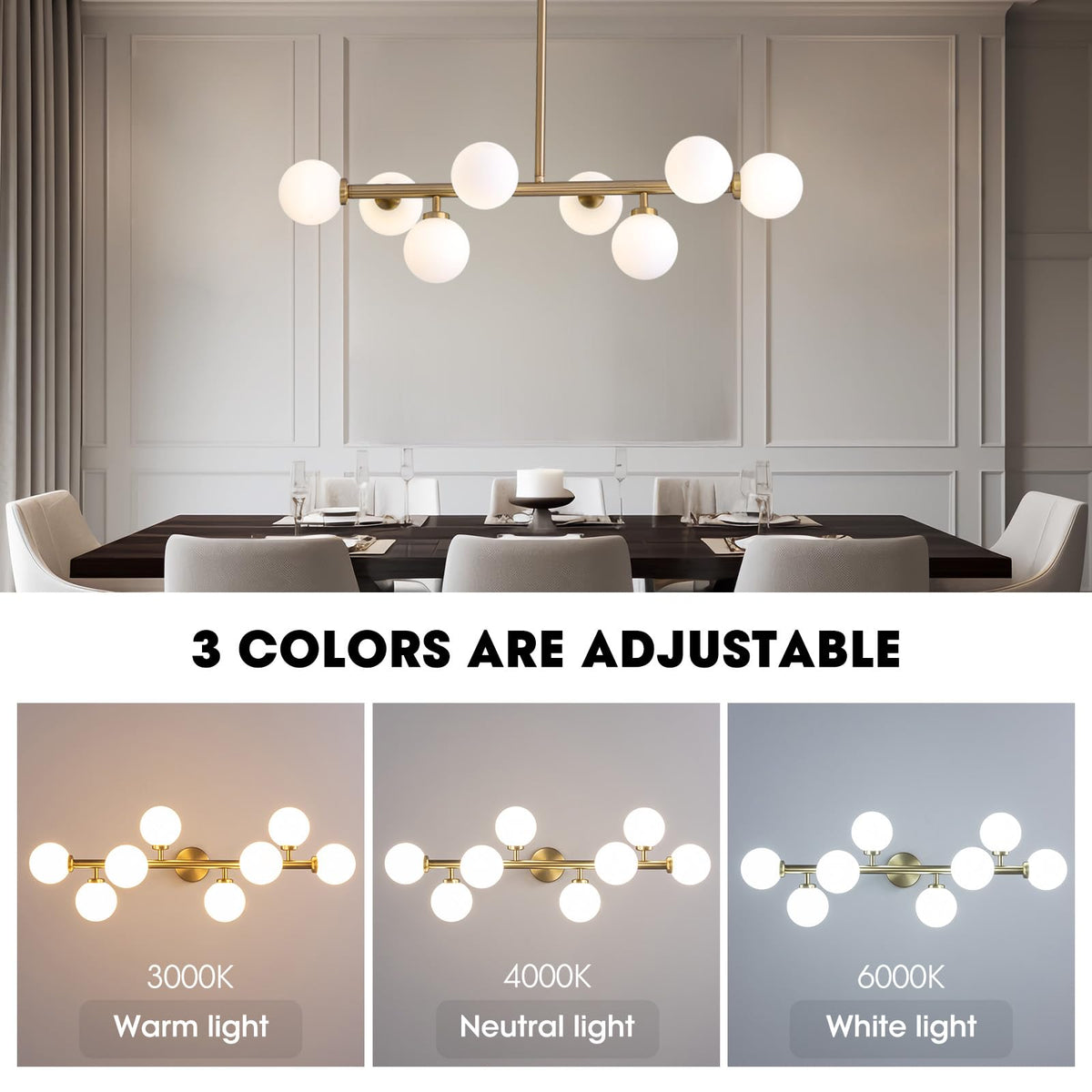 L31.4 Inch Modern Linear Chandelier (Gold / L31.4" x W10.6" (8 Lights))