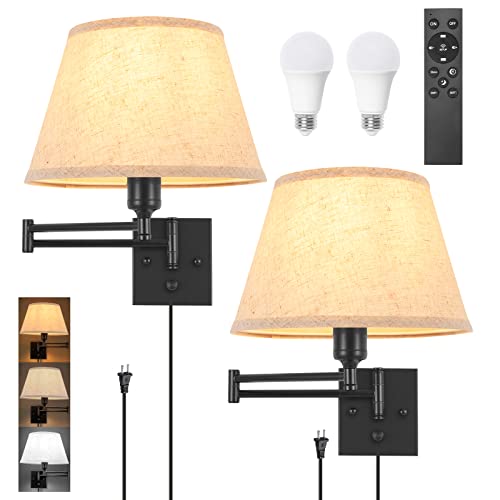 Wall Sconce Plug in (Beige-Remote / Large)