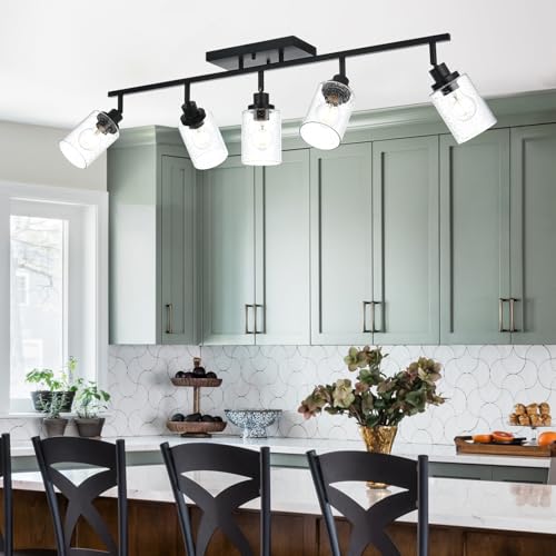 5 Light Black Track Lighting Kit Ceiling Mount Kitchen Track Lighting Fixtures (Black / 5-Light)