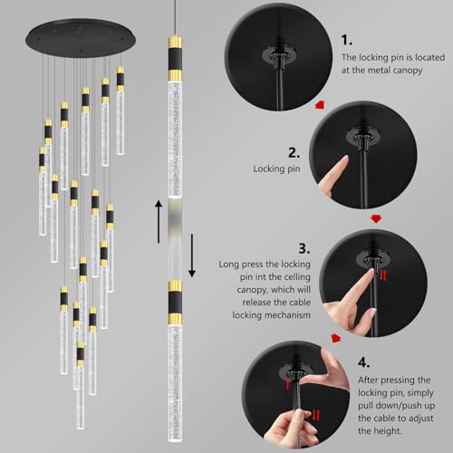 16 Lights 138 Inches Modern Chandelier LED Light Fixtures Adjustable High Ceiling Long Light Chandelier for Hallway Foyer Dimmable Lights with Remote Living Dining Ceiling Pendant Lighting (16 lights Cylindrical)