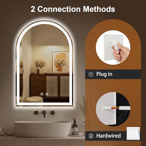 Arched LED Bathroom Mirror with Lights (3 Light Modes Arched / 36"L x 24"W)