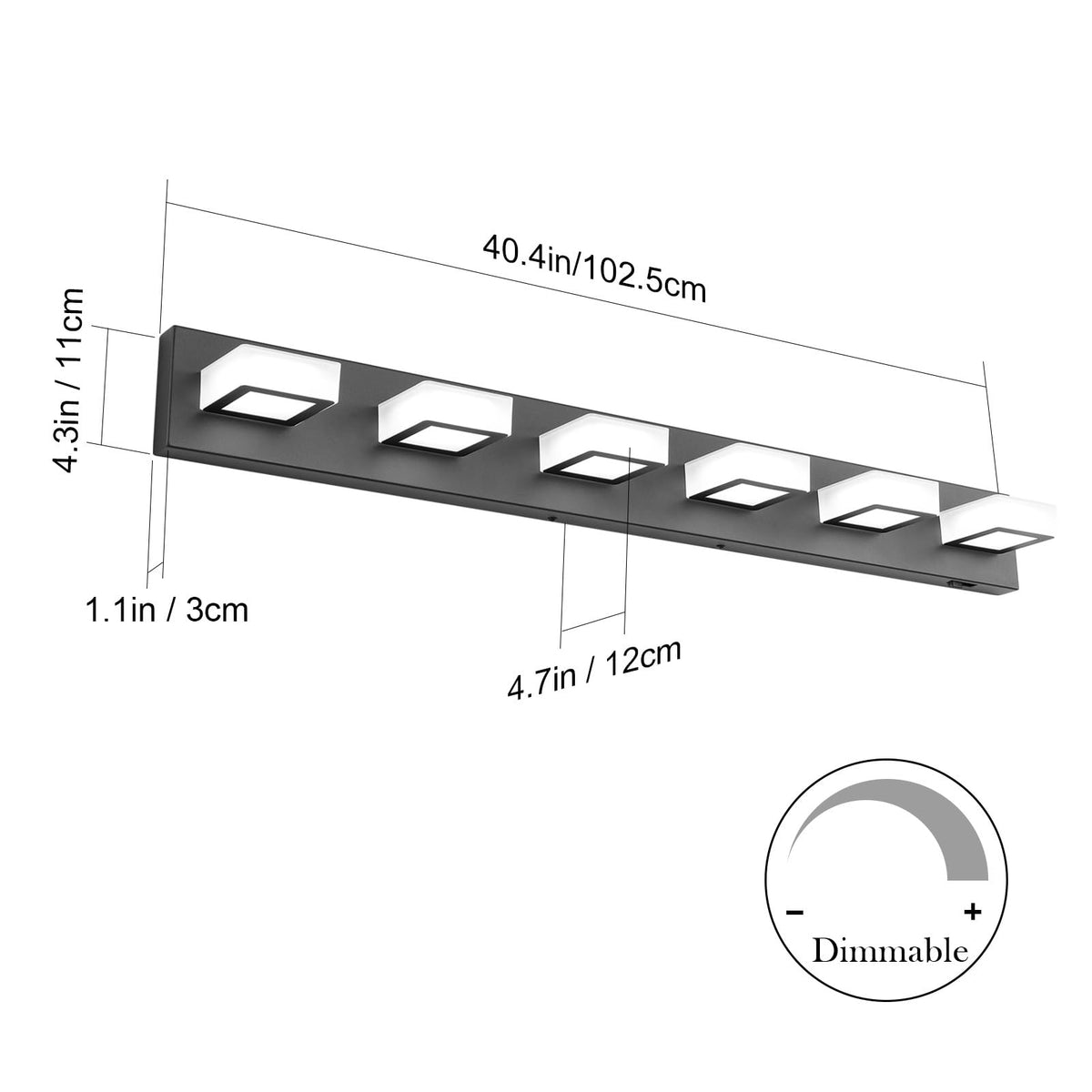 Black Bathroom Lights Fixtures Dimmable 5 Color Temperature Black Acrylic Modern Matte Black Vanity Light for Bathroom 40.4inch (Black-5 CCT / 40.4 inch)