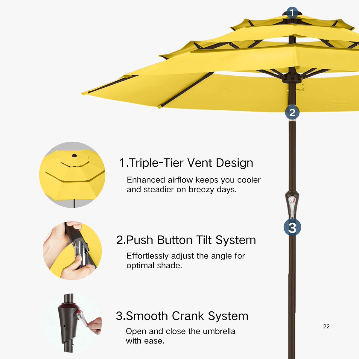 9ft 3 Tier Patio Umbrella (Yellow / 9 FT)