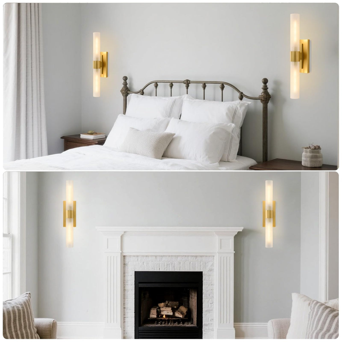 Gold Brass Bathroom Wall Sconce (Elegant Gold(Frosted Glass) / 2 Pack)