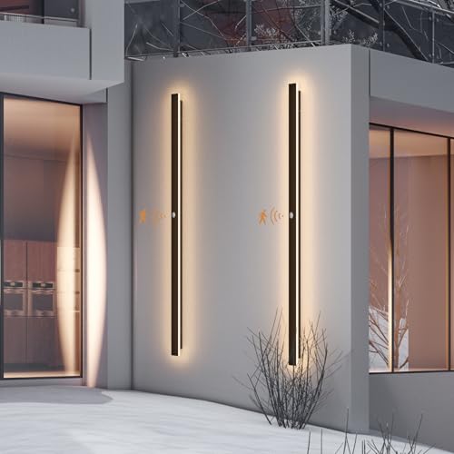2 Pack 56.3inch Motion Sensor Long Outdoor Wall Lights 45W Black 3000K Warm White Motion Porch Lights IP65 Waterproof Exterior Wall Light Fixtures for Garage Patio Porch (56.3inch)
