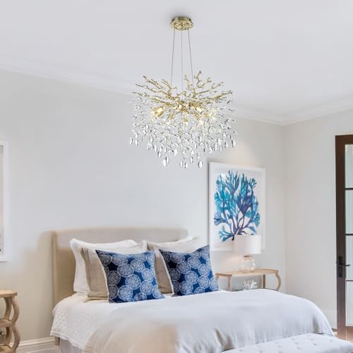 Modern Crystal Tree Branches Chandelier (Gold / Round 23.5")