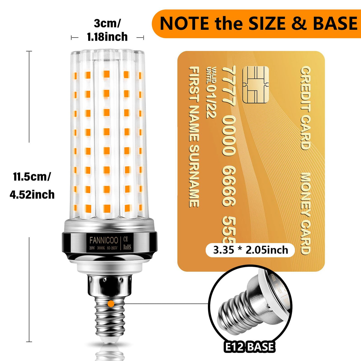 E12 LED Bulb 20W LED Corn Light Bulb 150W Equivalent 2500Lumen 3000K