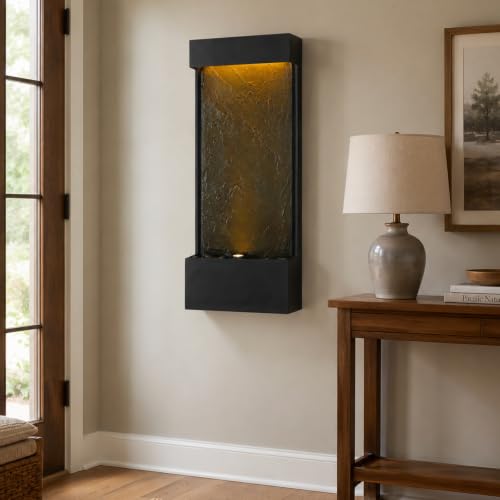 32.3 in Modern Outdoor Indoor Waterfall Fountain LED Resin Black (32.3"h Black)