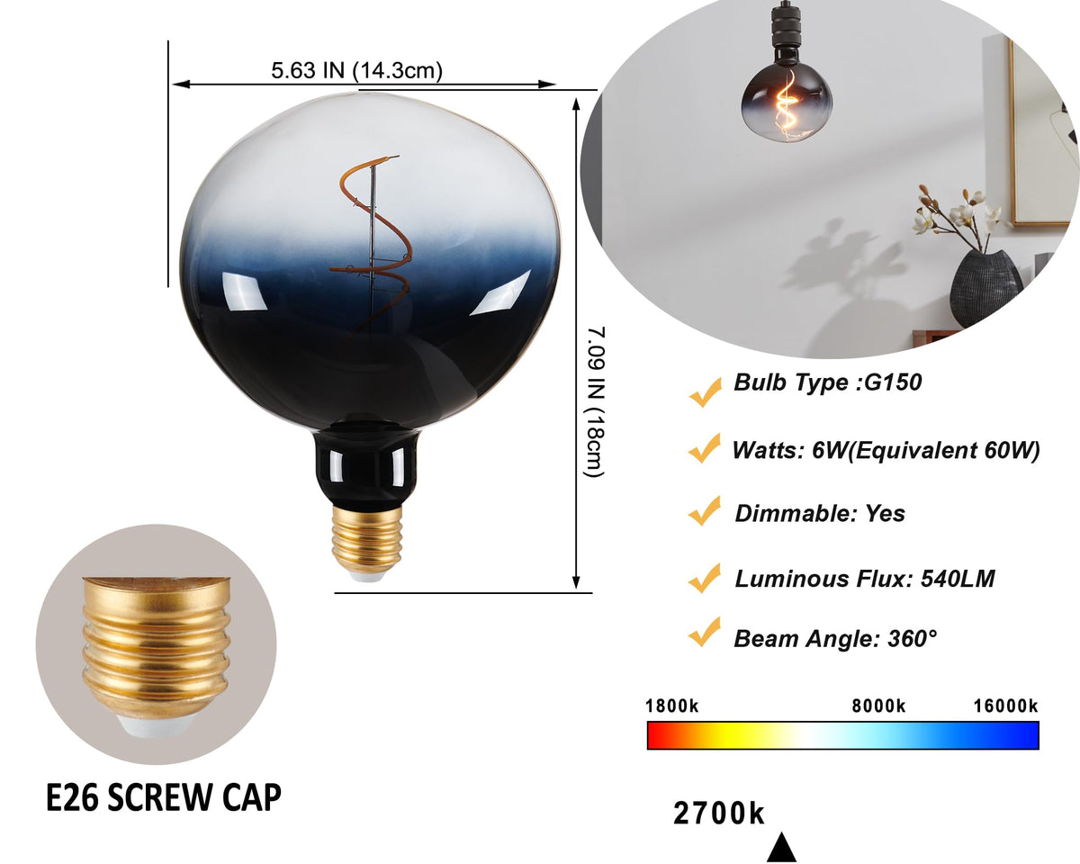 G150 Oversized Large Edison LED Bulb (Gradient Blue&black)