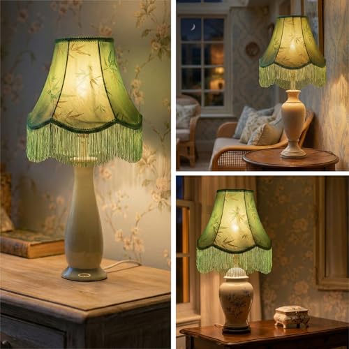 Green Bell Fringe Lamp Shades Set of 2 (Green Tassels — 2 Packs / Medium — 6" x 13" x 10.6")