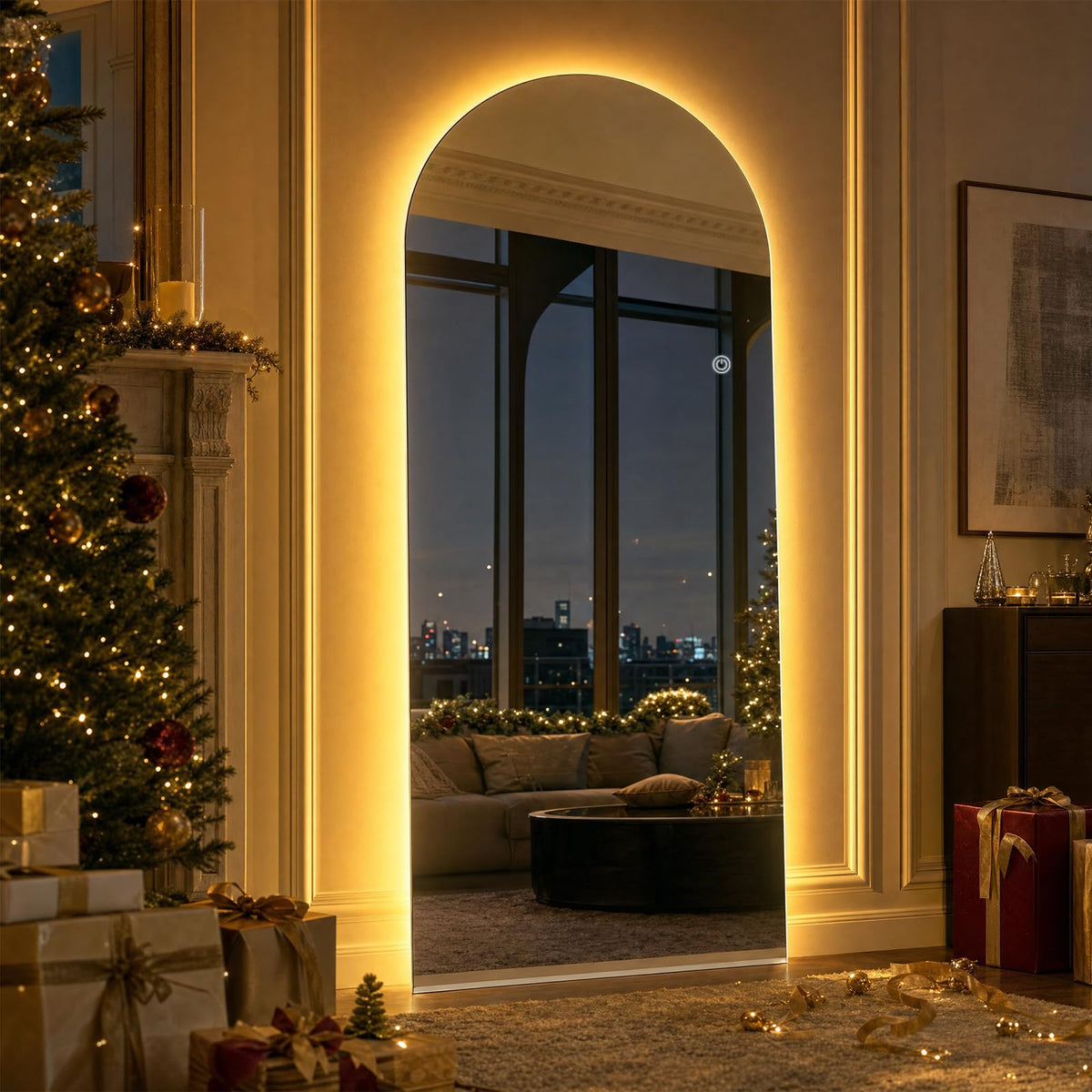 65"x26" Large LED Arched Mirror Full Length with Dimmable Lights (Frameless / 65"L x 26"W)