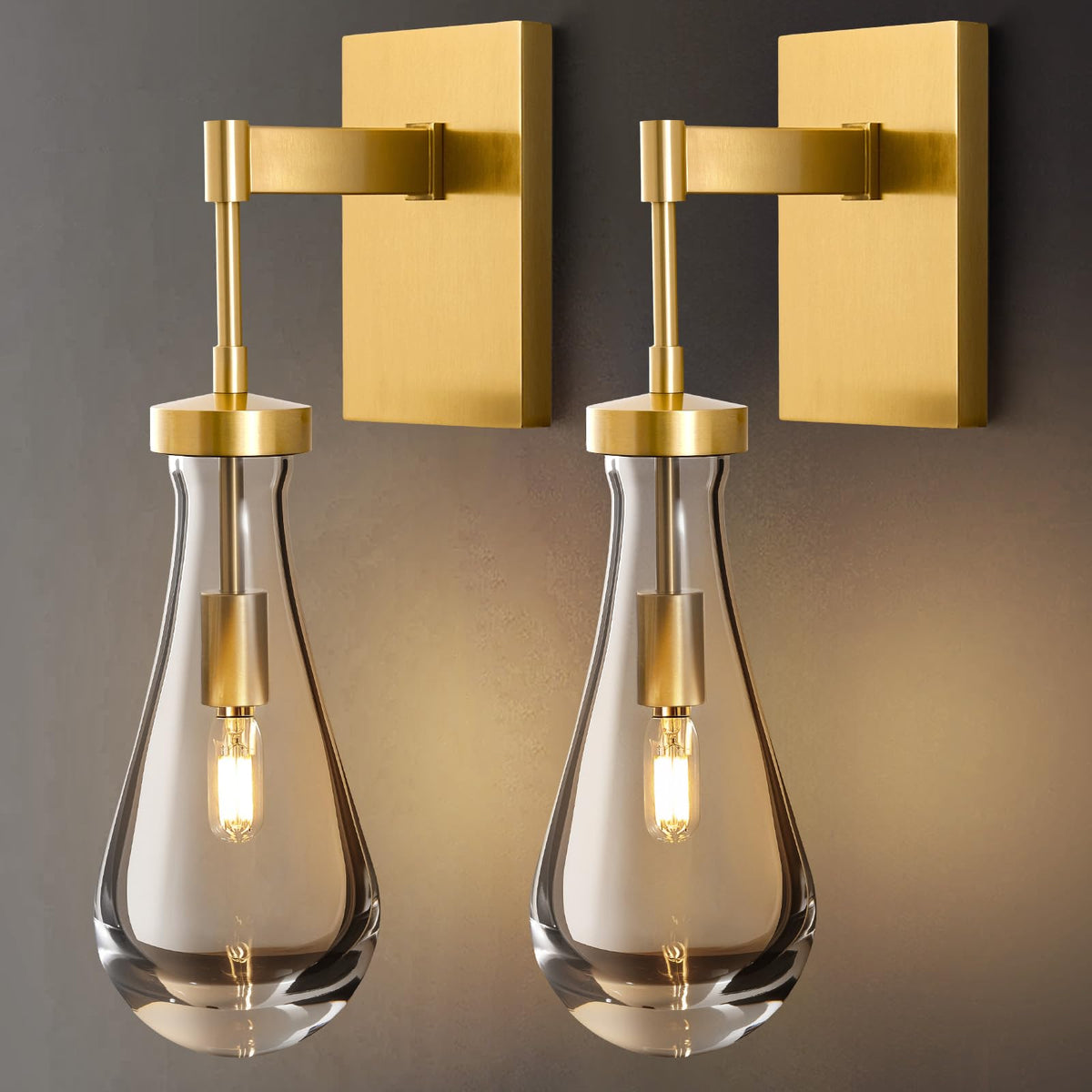Raindrop Brass Crystal Wall Sconce (Elegant Gold / 2 Pack)