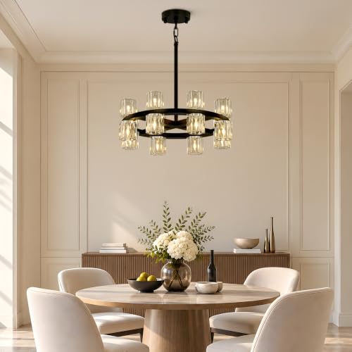 16 Lights Dia 19" Black Crystal Chandeliers for Dining Room Light Fixture (Black / Round D19'' 16-Lights)