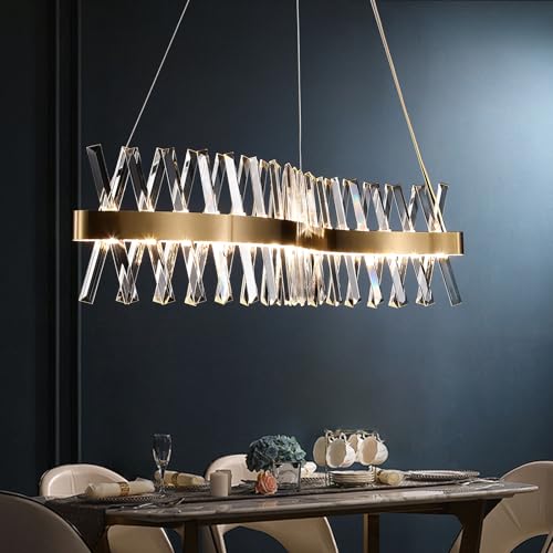 40”Gold Linear Crystal Chandelier Modern LED Ceiling Pendant Light Fixture (Gold LED / 40 inches)