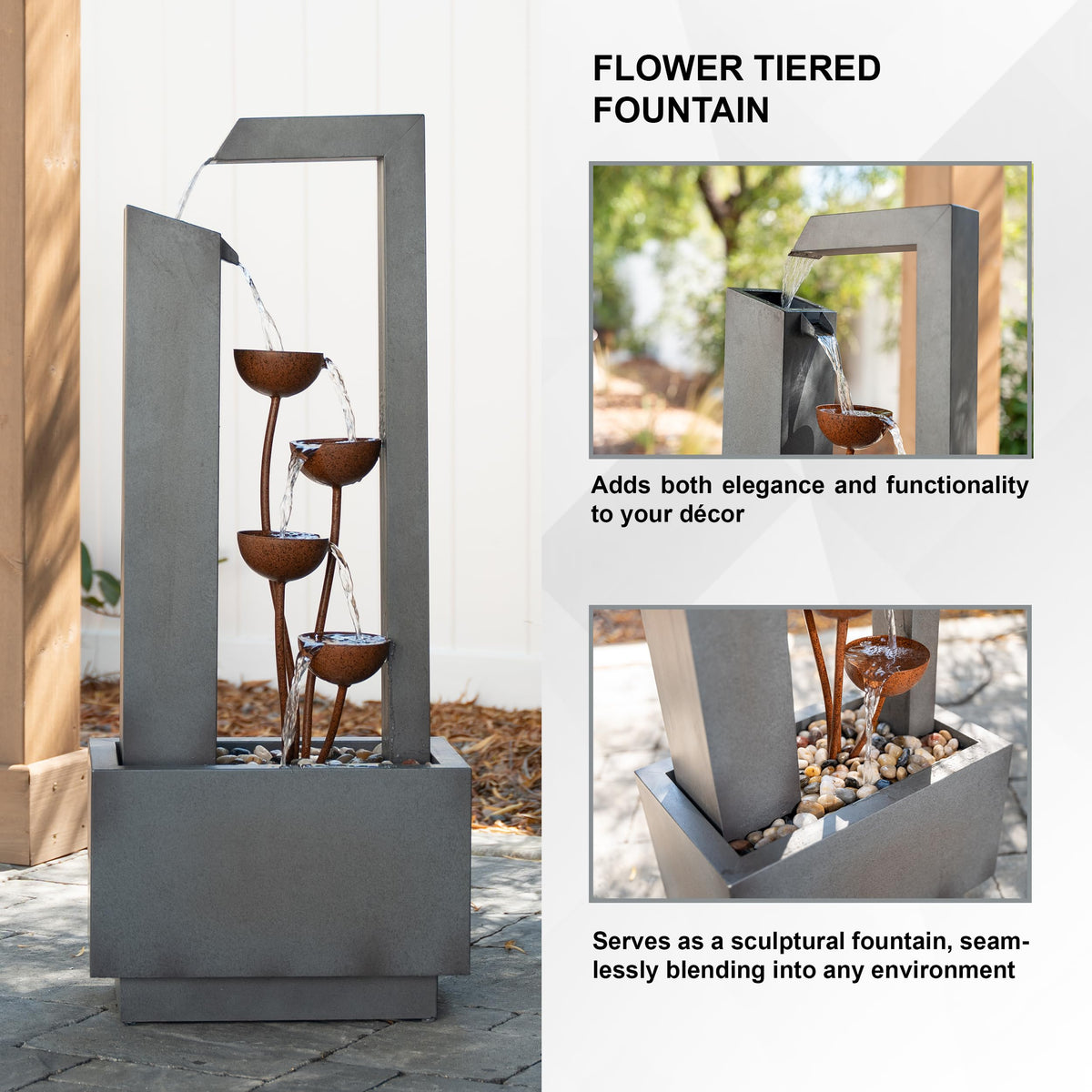 38 Inch Freestanding Sculptural Metal Multi (Gray and Bronze)