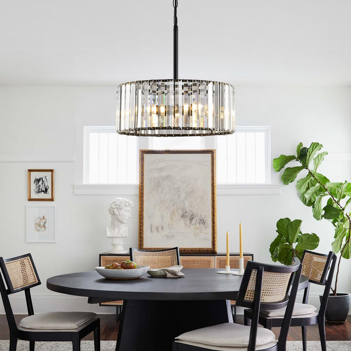 15" Modern Crystal Chandelier for Dining Room (01-Matte Black (No Assembly Required))