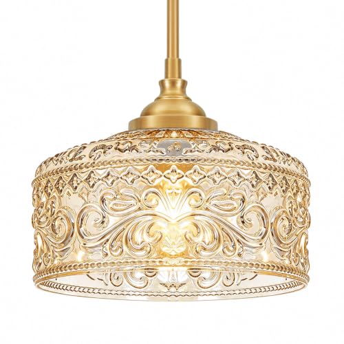 Vintag Pendant Light with Etched Crystal Glass