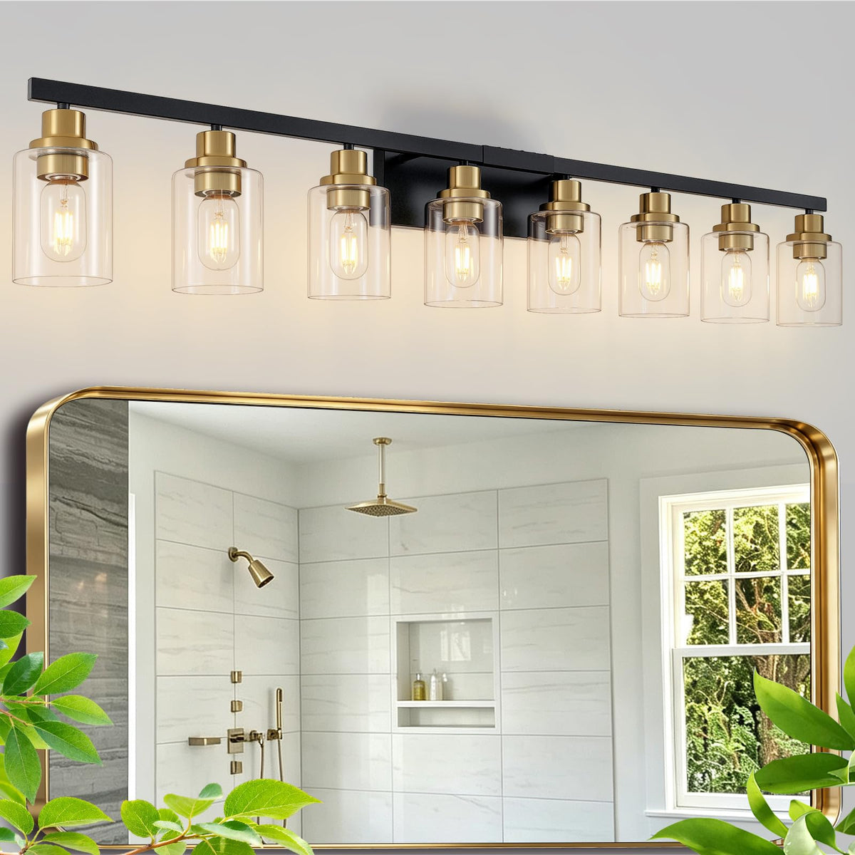 8 Light Bathroom Light Fixture Black and Gold Vanity Lights (Black & Gold / 8-light)
